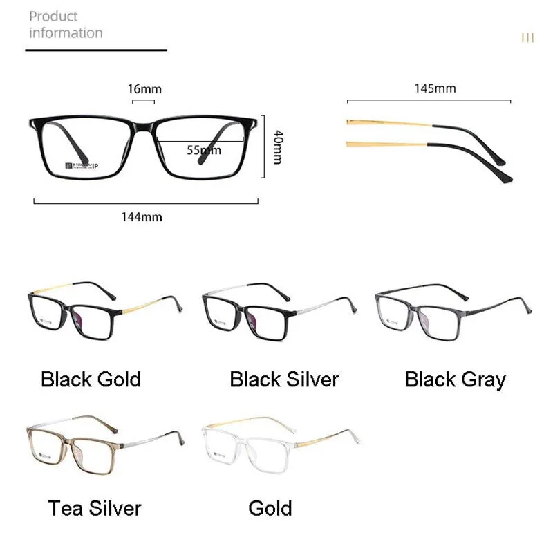 Hotochki Men's Full Rim Beta Titanium Frame Rectangular Eyeglasses 7036