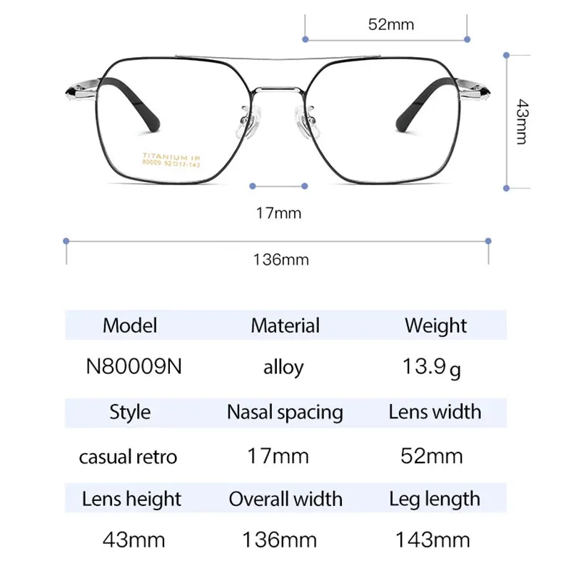 Hotochki Mens Full Rim Double Bridge Square Titanium Eyeglasses N80009n