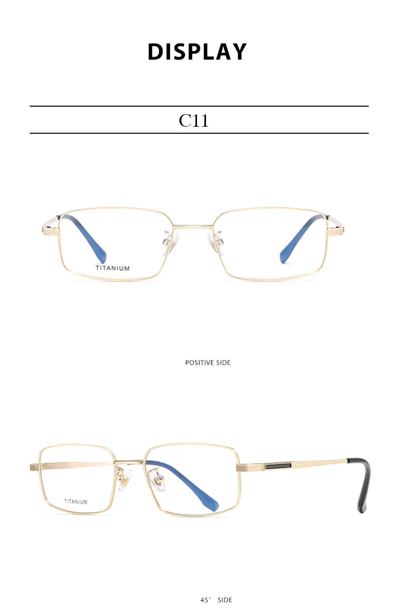 Hotochki Men's Full Rim Rectangle Titanium Ip Electroplated Frame Eyeglasses Pt2219