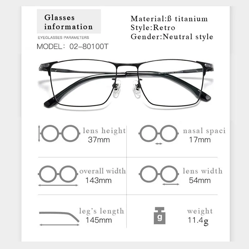 Hotochki Men's Full Rim Square Titanium Eyeglasses 80100T