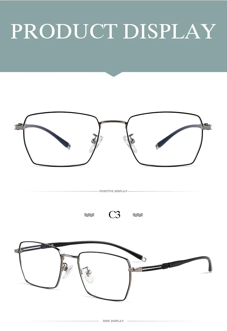 Hotochki Men's Full Rim Square Titanium Frame Eyeglasses T8603t