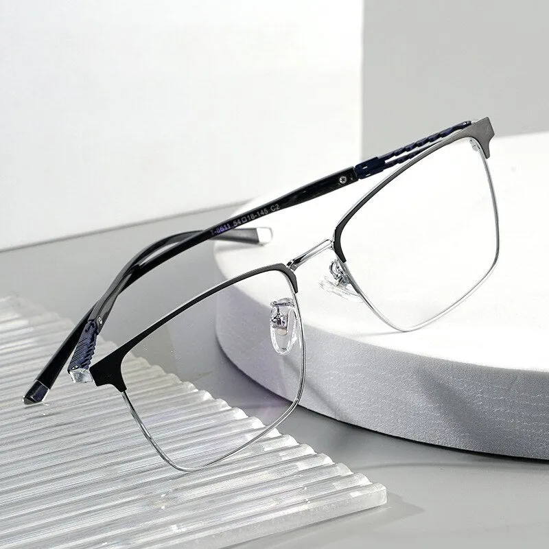 Hotochki Men's Full Rim Square Tr 90 Titanium Frame Eyeglasses T8611t