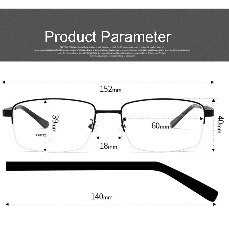 Hotochki Men's Semi Rim Alloy Frame Eyeglasses 6032
