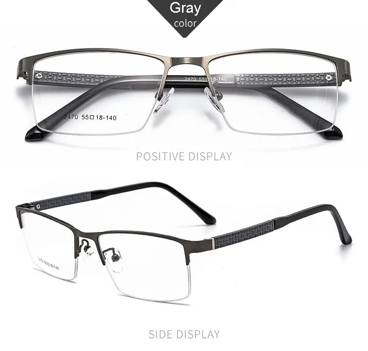Hotochki Men's Semi Rim Browline Alloy Frame Eyeglasses 2470