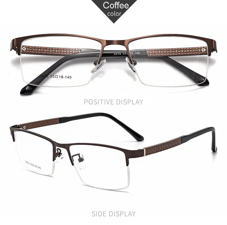 Hotochki Men's Semi Rim Browline Alloy Frame Eyeglasses 2470