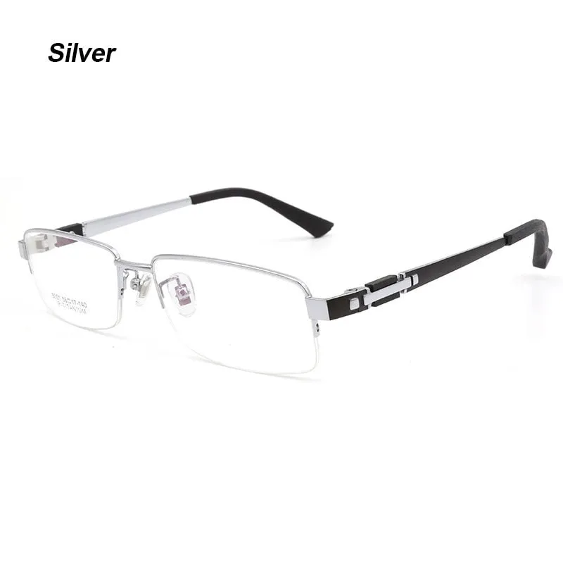 Hotochki Men's Semi Rim Rectangle Titanium Acetate Wood Eyeglasses 8001