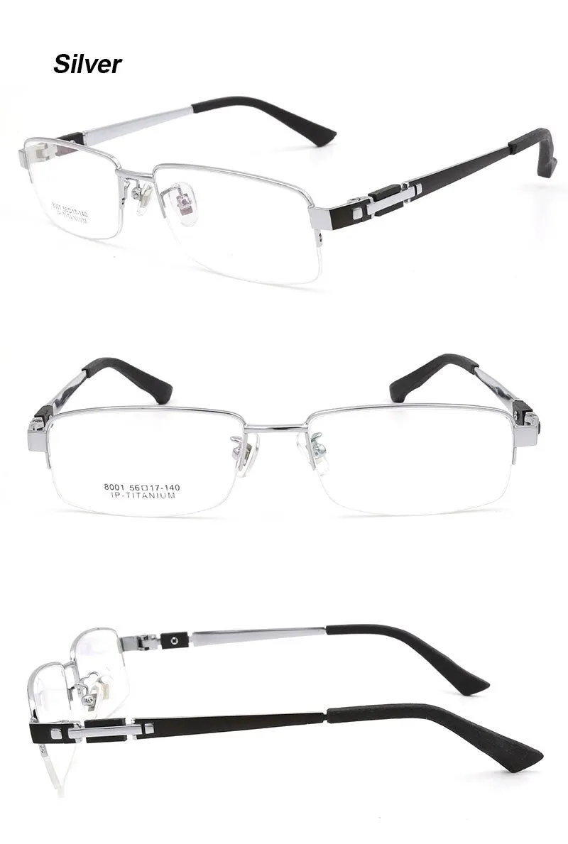 Hotochki Men's Semi Rim Rectangle Titanium Acetate Wood Eyeglasses 8001