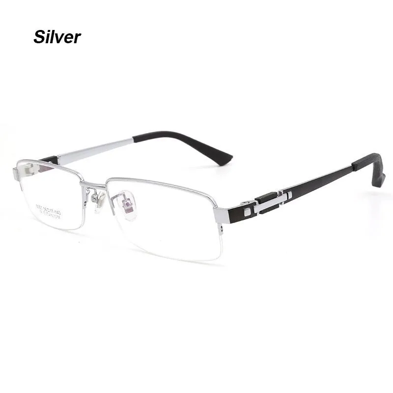 Hotochki Men's Semi Rim Rectangle Titanium Acetate Wood Eyeglasses 8001