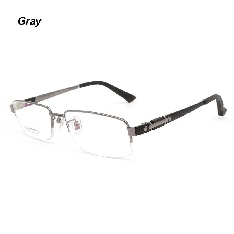 Hotochki Men's Semi Rim Rectangle Titanium Acetate Wood Eyeglasses 8001