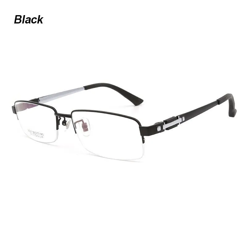 Hotochki Men's Semi Rim Rectangle Titanium Acetate Wood Eyeglasses 8001