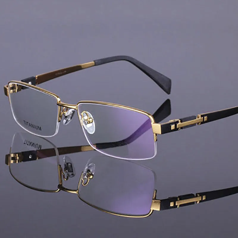Hotochki Men's Semi Rim Rectangle Titanium Acetate Wood Eyeglasses 8001
