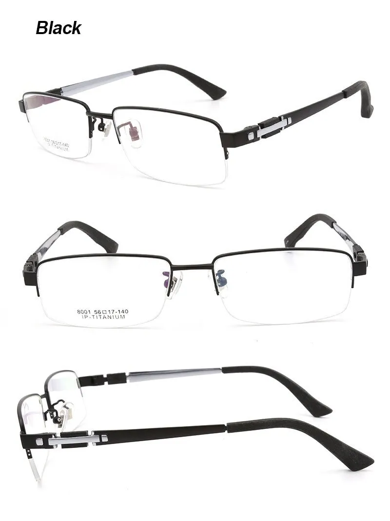 Hotochki Men's Semi Rim Rectangle Titanium Acetate Wood Eyeglasses 8001
