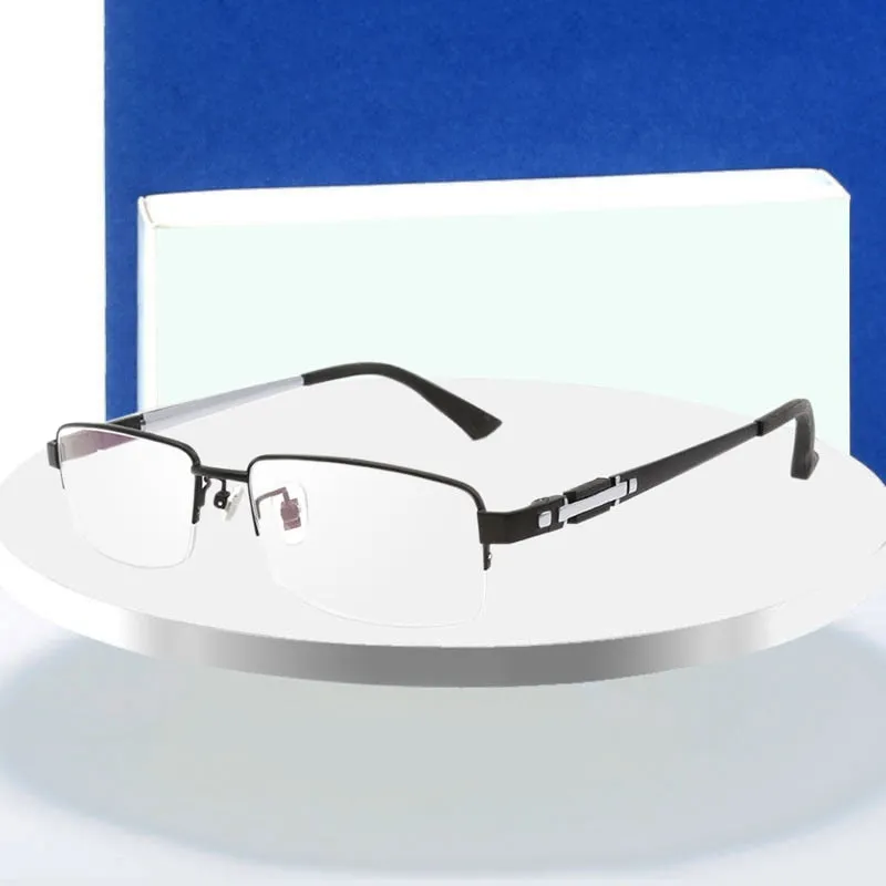 Hotochki Men's Semi Rim Rectangle Titanium Acetate Wood Eyeglasses 8001