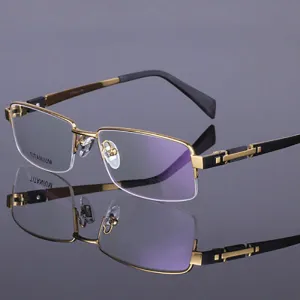 Hotochki Men's Semi Rim Rectangle Titanium Acetate Wood Eyeglasses 8001