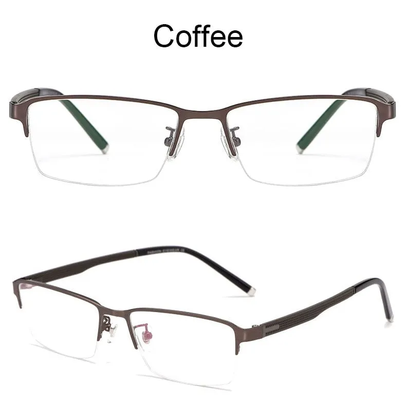 Hotochki Men's Semi Rim Rectangular Alloy Frame Eyeglasses 3095