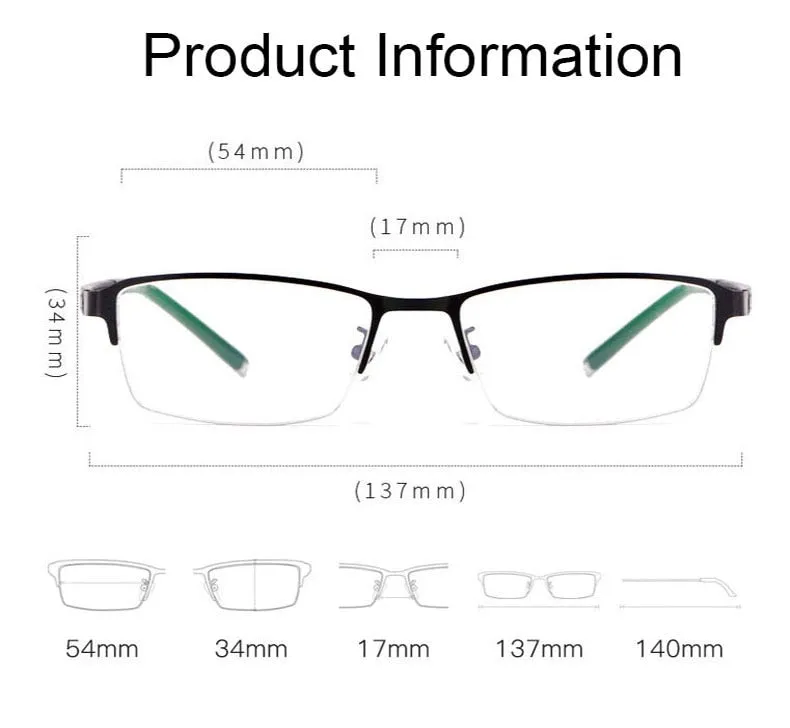 Hotochki Men's Semi Rim Rectangular Alloy Frame Eyeglasses 3095