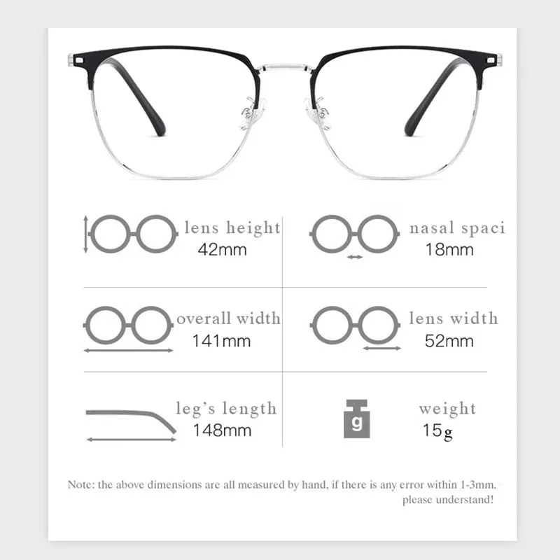 Hotochki Mens Semi Rim Square Alloy Eyeglasses 6120d