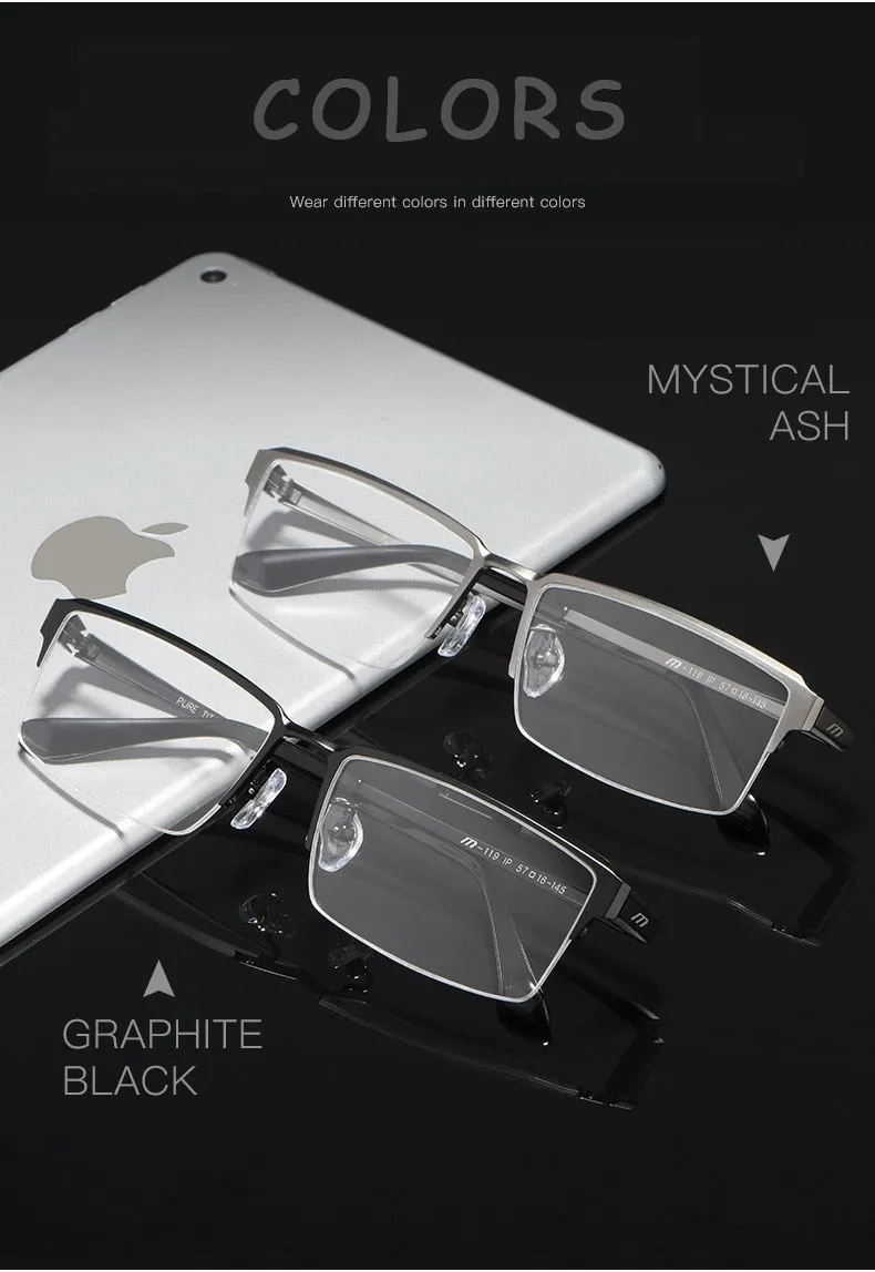 Hotochki Men's Semi Rim Square Alloy Frame Eyeglasses 119