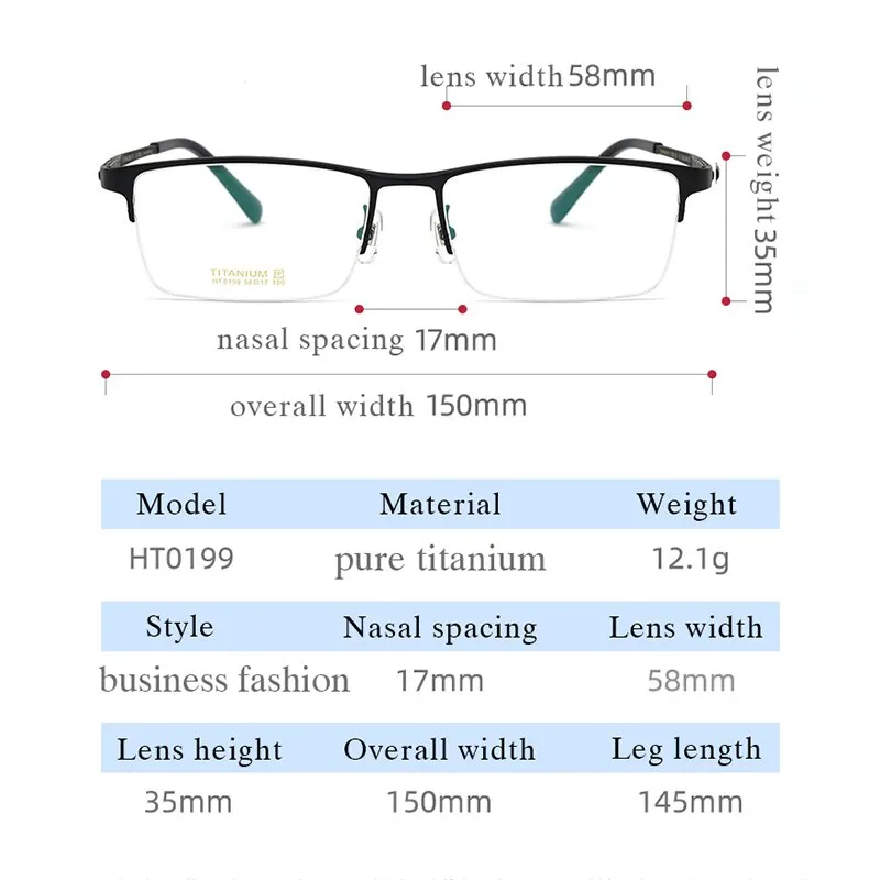 Hotochki Men's Semi Rim Titanium Frame Eyeglasses Ht1099