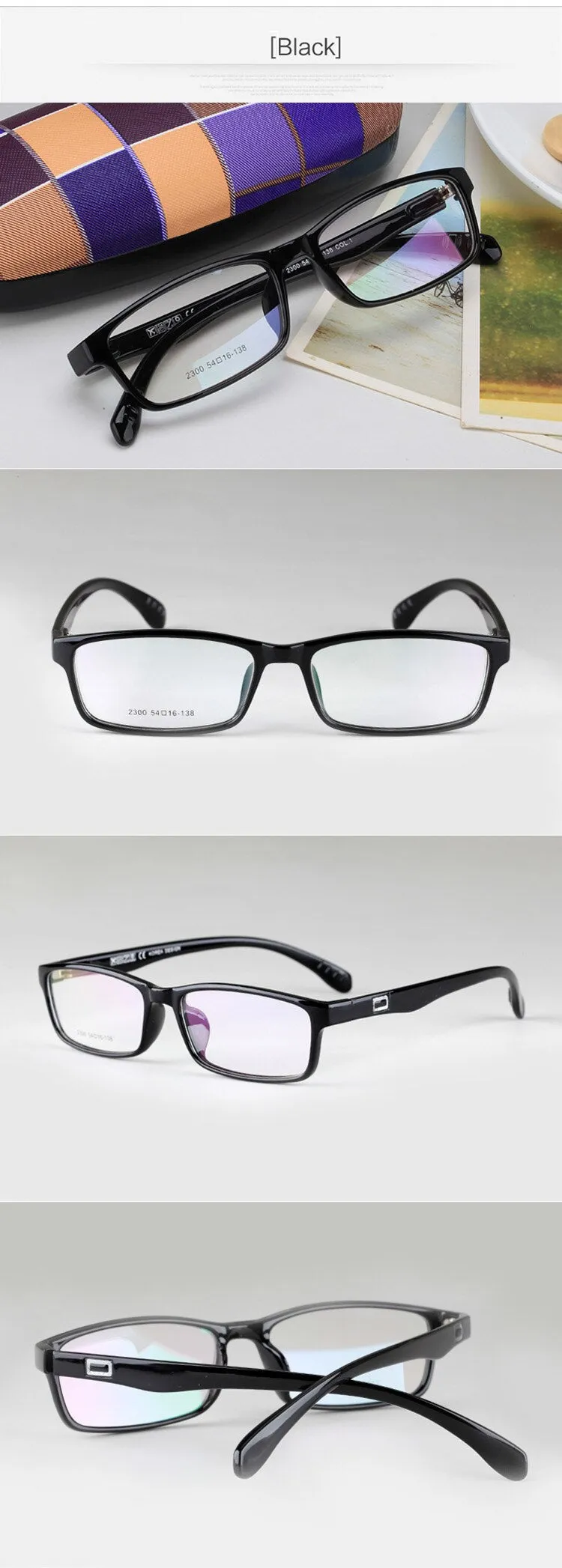 Hotochki Unisex Full Rim Square TR-90 Resin Frame Eyeglasses 2300