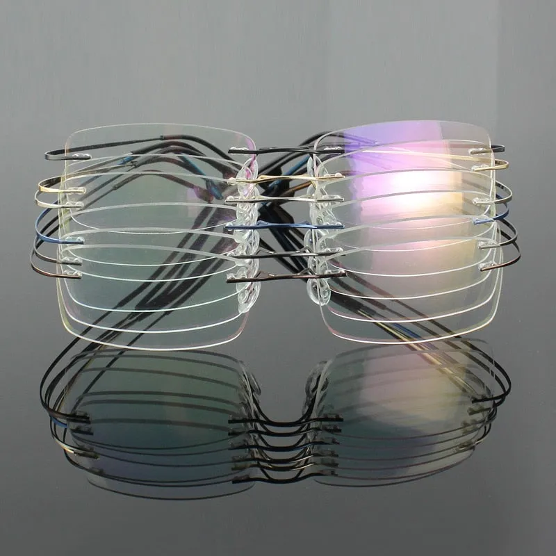 Hotochki Unisex Rimless Memory Titanium Frame Square Eyeglasses 861