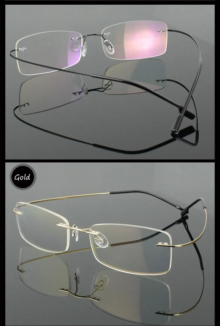 Hotochki Unisex Rimless Memory Titanium Frame Square Eyeglasses 861