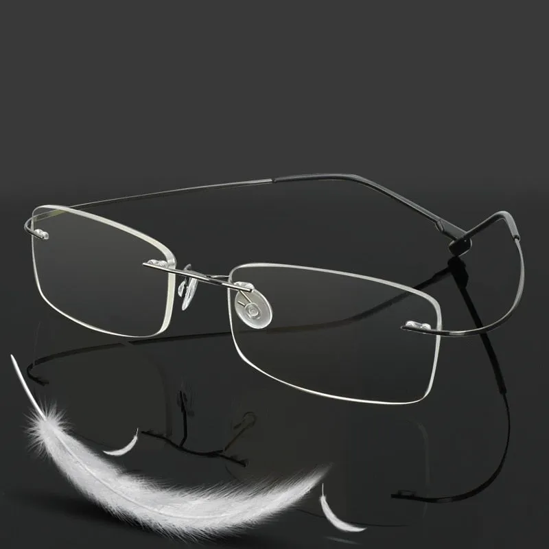 Hotochki Unisex Rimless Memory Titanium Frame Square Eyeglasses 861
