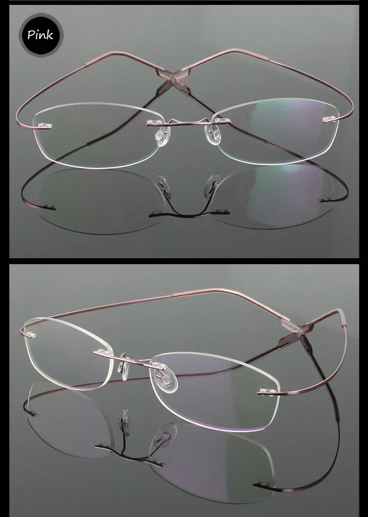 Hotochki Unisex Rimless Memory Titanium Frame Square Eyeglasses 861