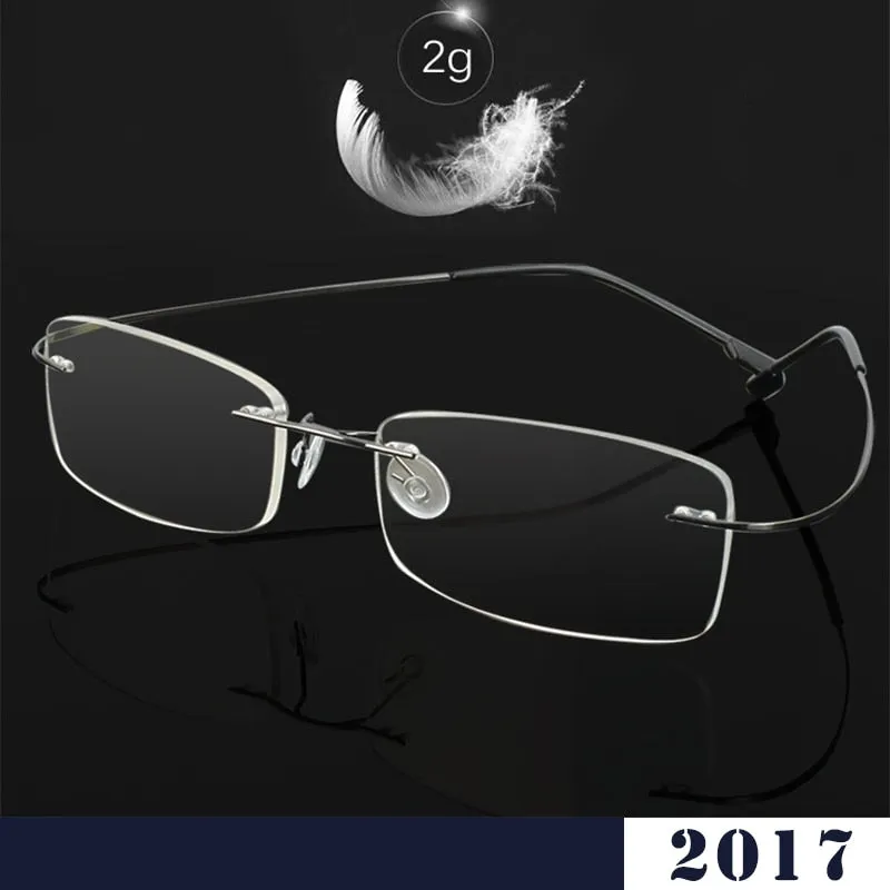 Hotochki Unisex Rimless Memory Titanium Frame Square Eyeglasses 861