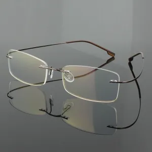 Hotochki Unisex Rimless Memory Titanium Frame Square Eyeglasses 861