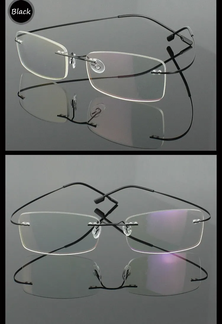 Hotochki Unisex Rimless Memory Titanium Frame Square Eyeglasses 861