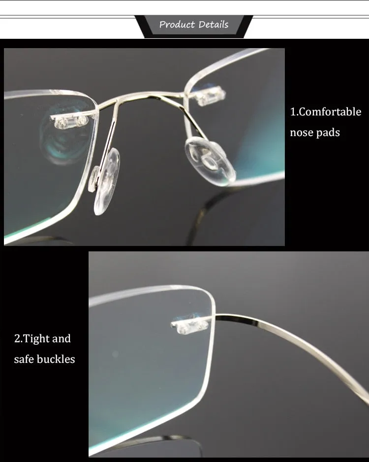 Hotochki Unisex Rimless Memory Titanium Frame Square Eyeglasses 861