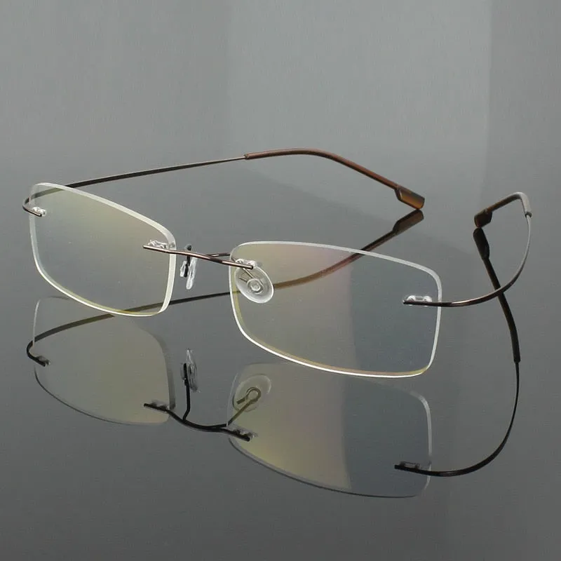Hotochki Unisex Rimless Memory Titanium Frame Square Eyeglasses 861