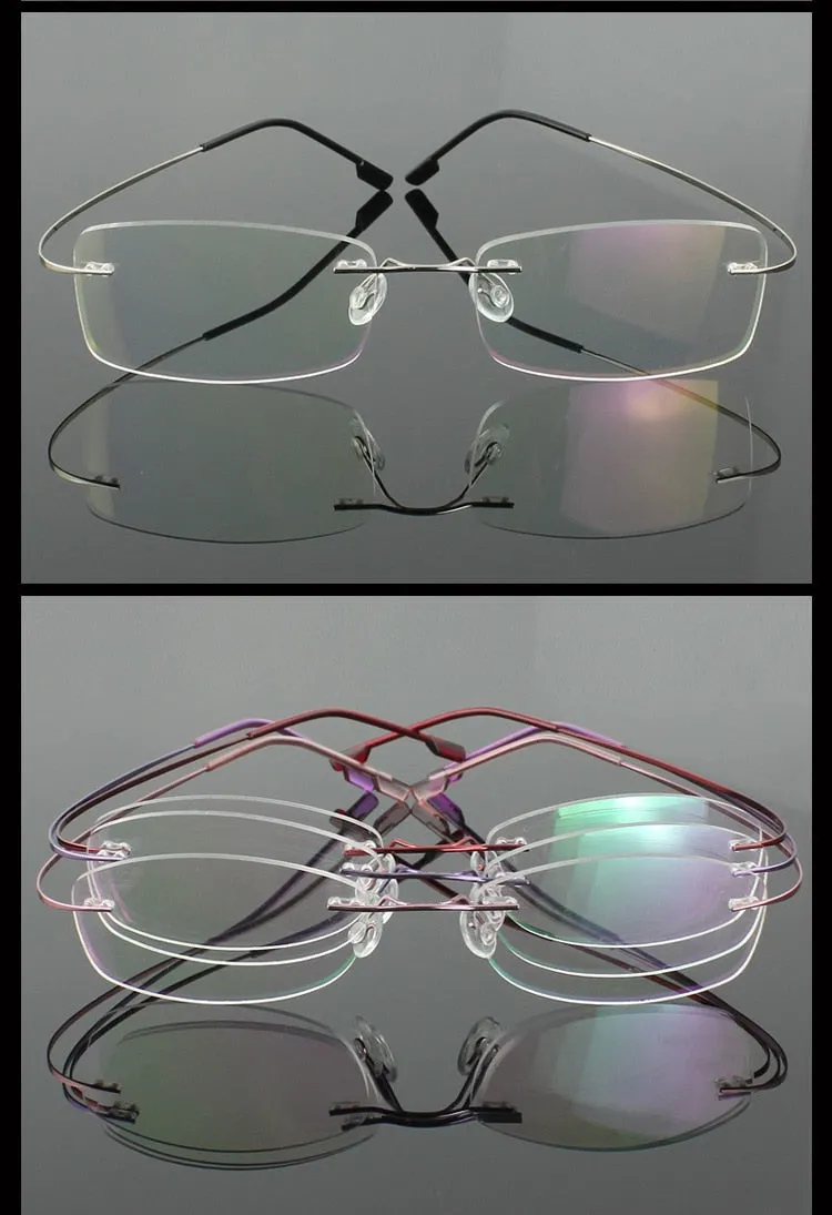 Hotochki Unisex Rimless Memory Titanium Frame Square Eyeglasses 861