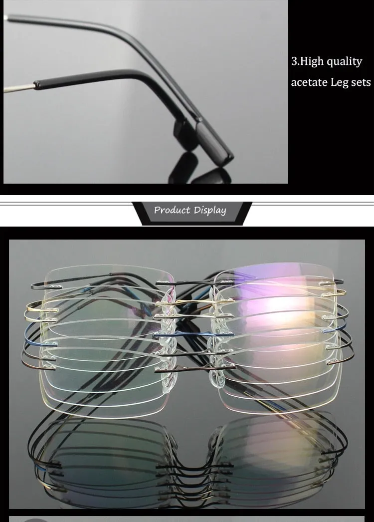 Hotochki Unisex Rimless Memory Titanium Frame Square Eyeglasses 861