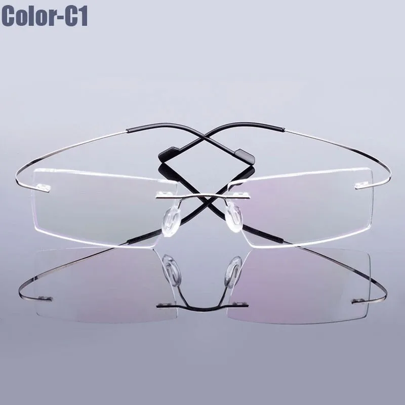 Hotochki Unisex Rimless Titanium Frame Customizable Lens Shape Eyeglasses 5018