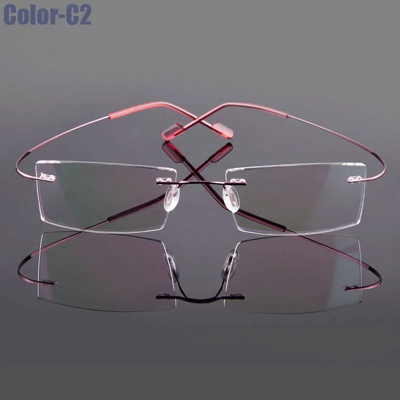 Hotochki Unisex Rimless Titanium Frame Customizable Lens Shape Eyeglasses 5018