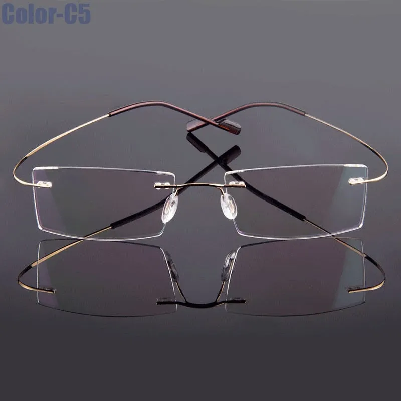 Hotochki Unisex Rimless Titanium Frame Customizable Lens Shape Eyeglasses 5018