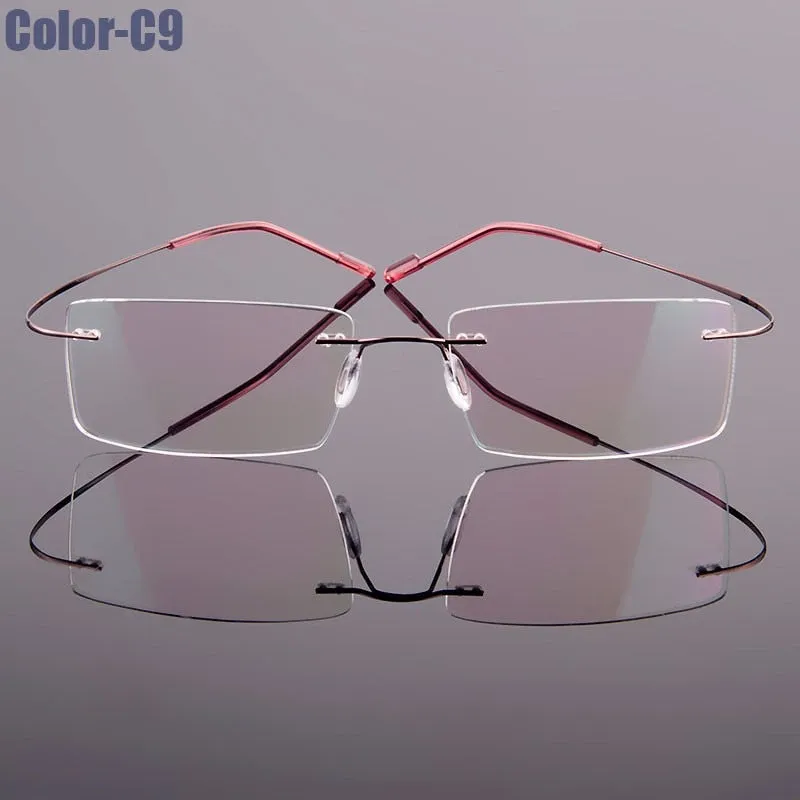 Hotochki Unisex Rimless Titanium Frame Customizable Lens Shape Eyeglasses 5018