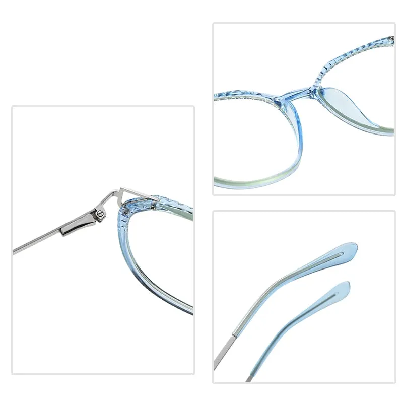 Hotochki Women's Full Rim Round TR-90 Resin Alloy Frame Eyeglasses 2054