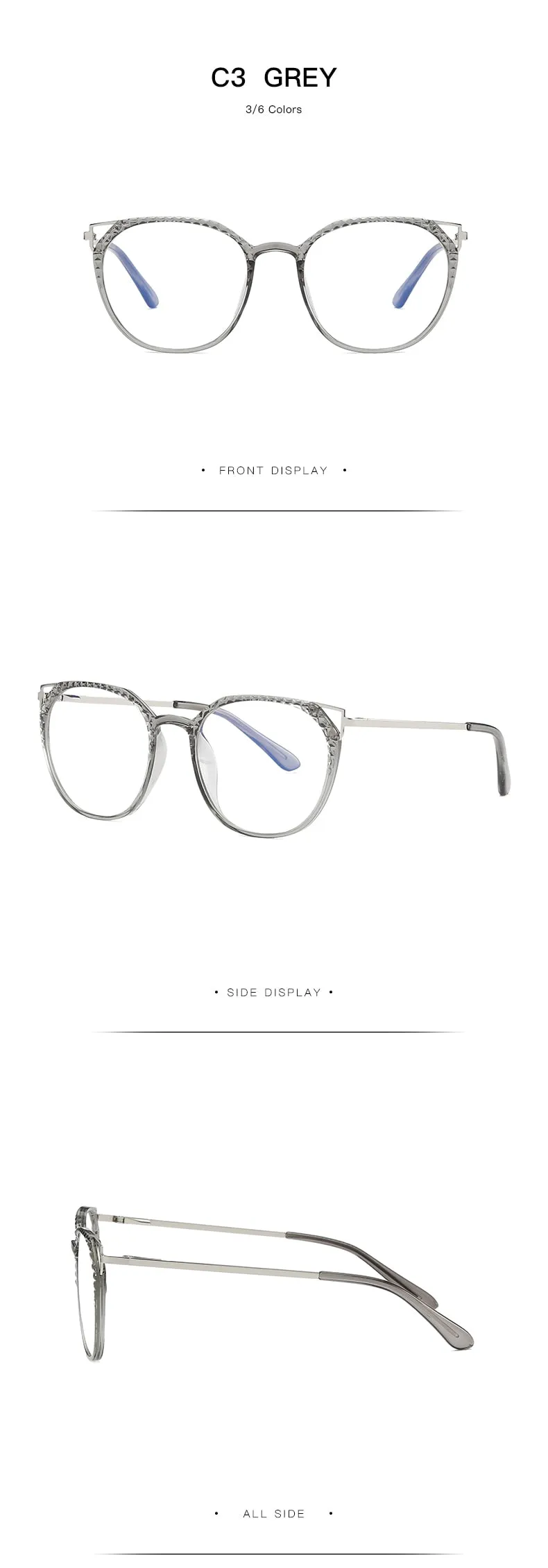 Hotochki Women's Full Rim Round TR-90 Resin Alloy Frame Eyeglasses 2054