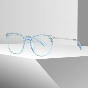 Hotochki Women's Full Rim Round TR-90 Resin Alloy Frame Eyeglasses 2054