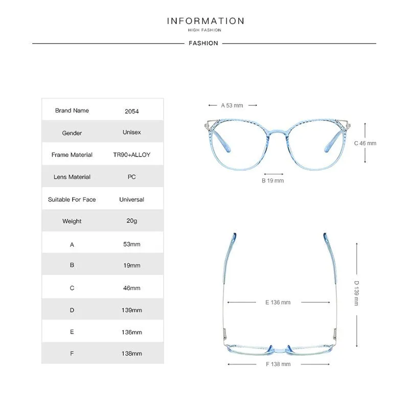 Hotochki Women's Full Rim Round TR-90 Resin Alloy Frame Eyeglasses 2054