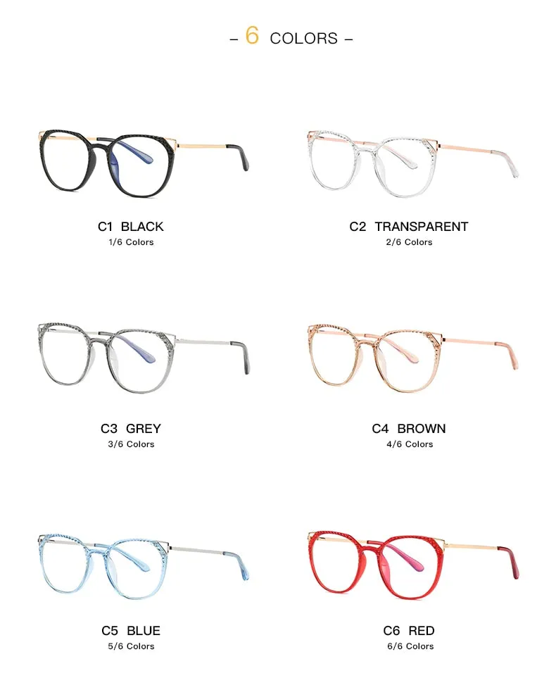 Hotochki Women's Full Rim Round TR-90 Resin Alloy Frame Eyeglasses 2054
