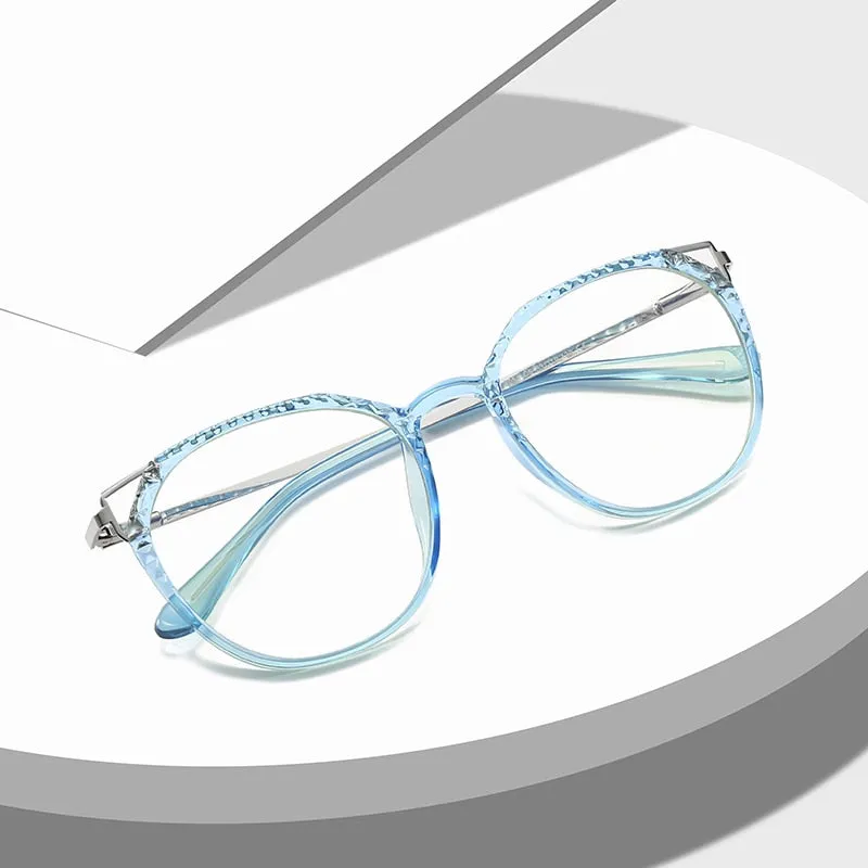 Hotochki Women's Full Rim Round TR-90 Resin Alloy Frame Eyeglasses 2054