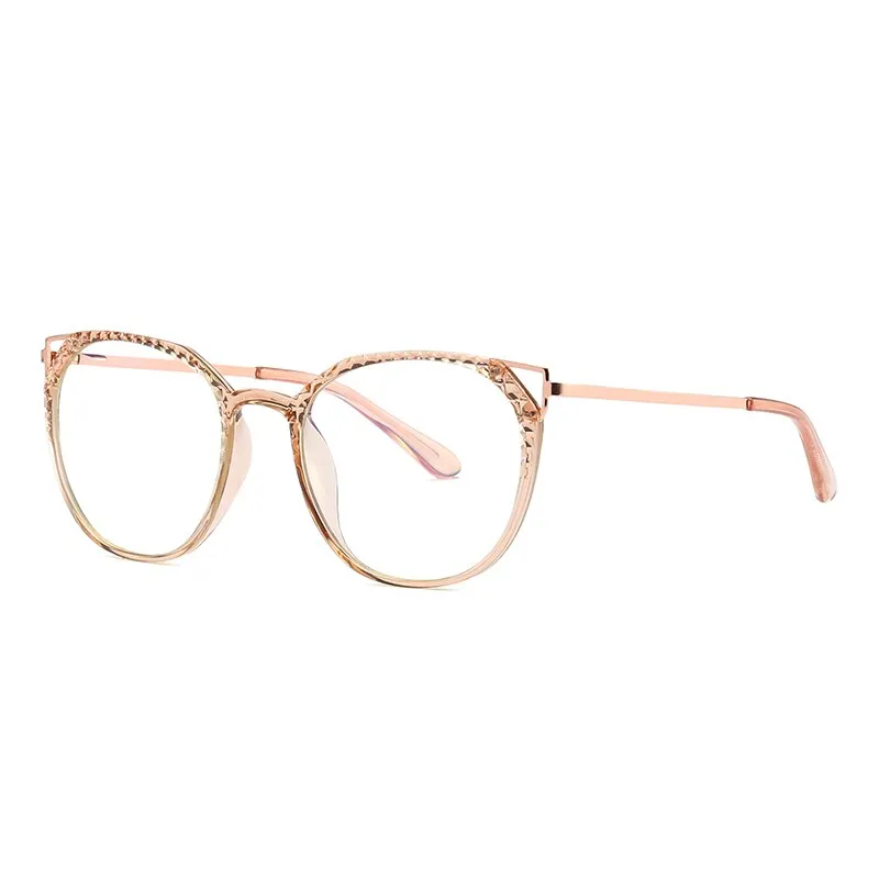 Hotochki Women's Full Rim Round TR-90 Resin Alloy Frame Eyeglasses 2054