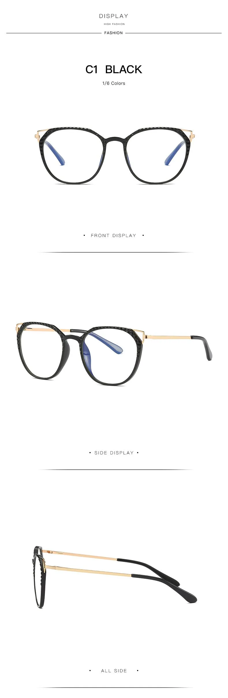 Hotochki Women's Full Rim Round TR-90 Resin Alloy Frame Eyeglasses 2054