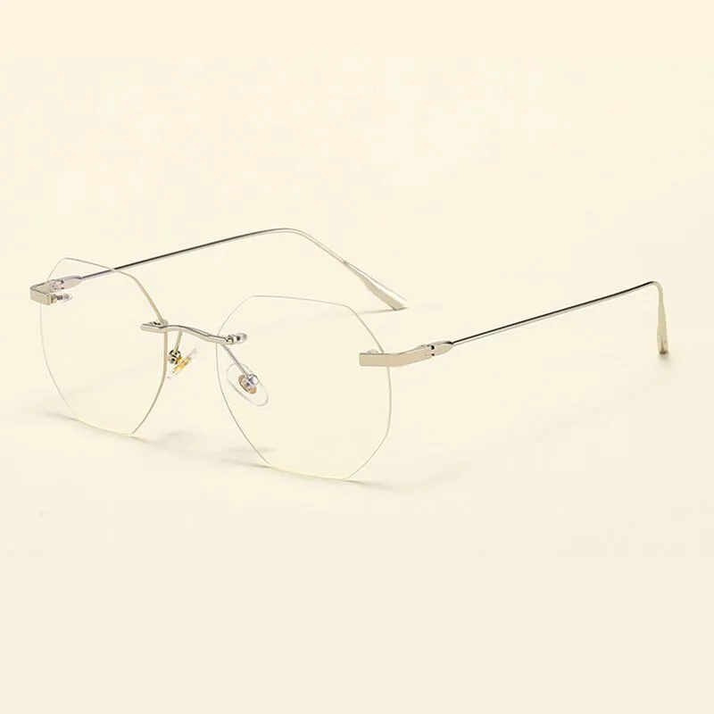 Hotony Men's Rimless Polygon Alloy Frame Spring Hinge Eyeglasses 6213