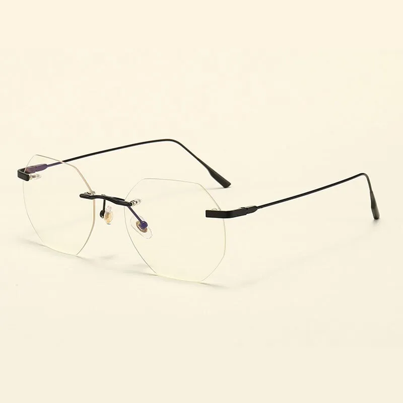 Hotony Men's Rimless Polygon Alloy Frame Spring Hinge Eyeglasses 6213