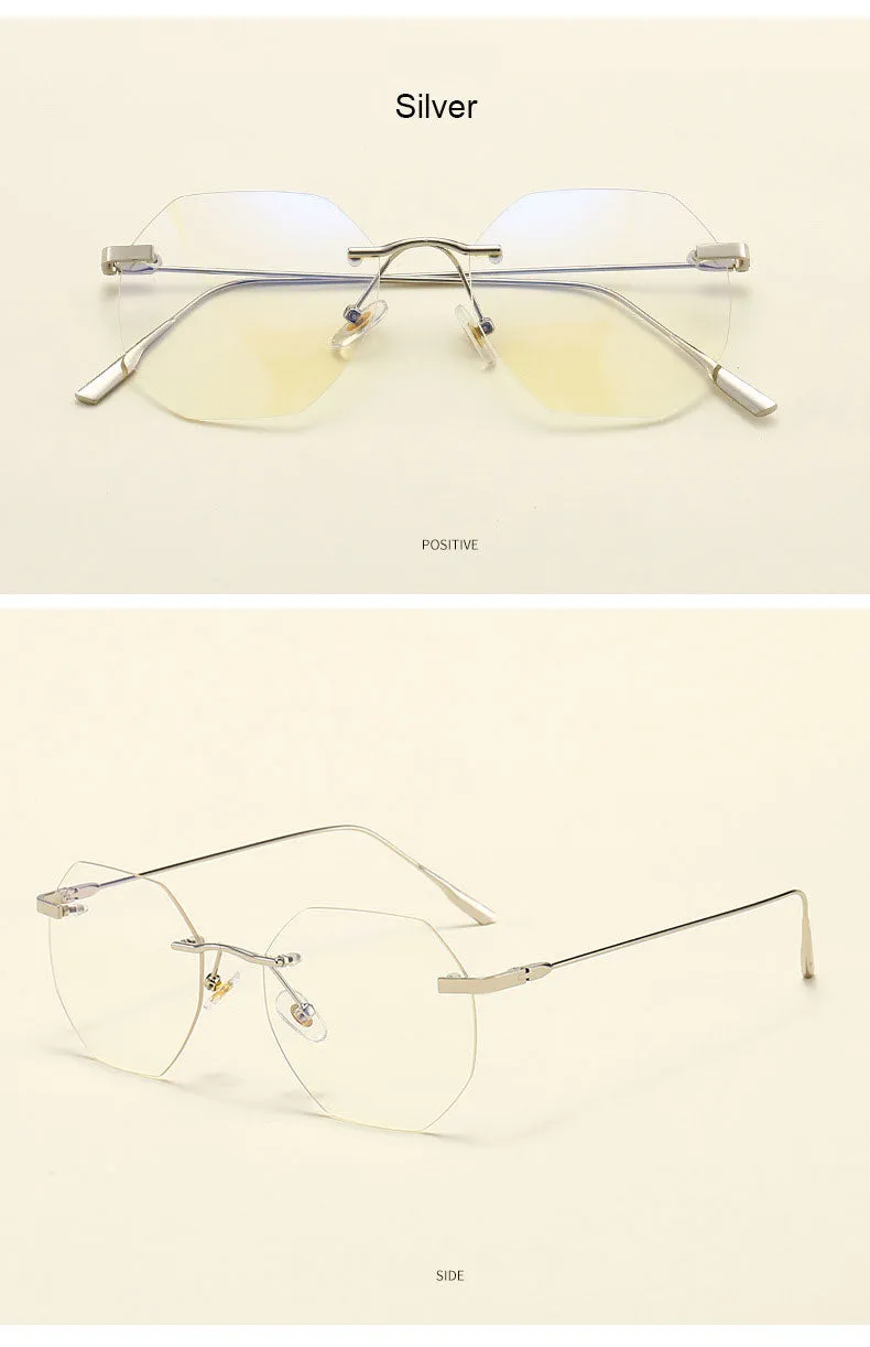 Hotony Men's Rimless Polygon Alloy Frame Spring Hinge Eyeglasses 6213